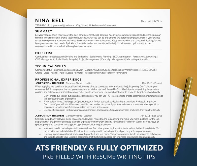 Modern ATS Resume Template Resume Cover Nina Bell