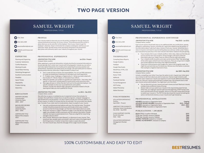 Clean Modern Executive Resume Template 2026, Business CEO Resume Template, CFO Resume Templates Word, CV Template Professional, 1, 2 Page image 2