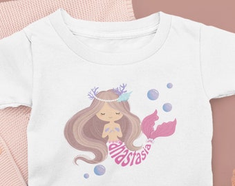 Adorable Mermaid Design for Kids T-Shirt - Personalized with Name, Gift for Kids