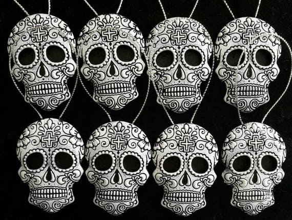 Day Of The Dead Sugar Skull Gothic Christmas Tree Ornaments Black And White Bauble Alternative Hanging Decorations Set Of 8