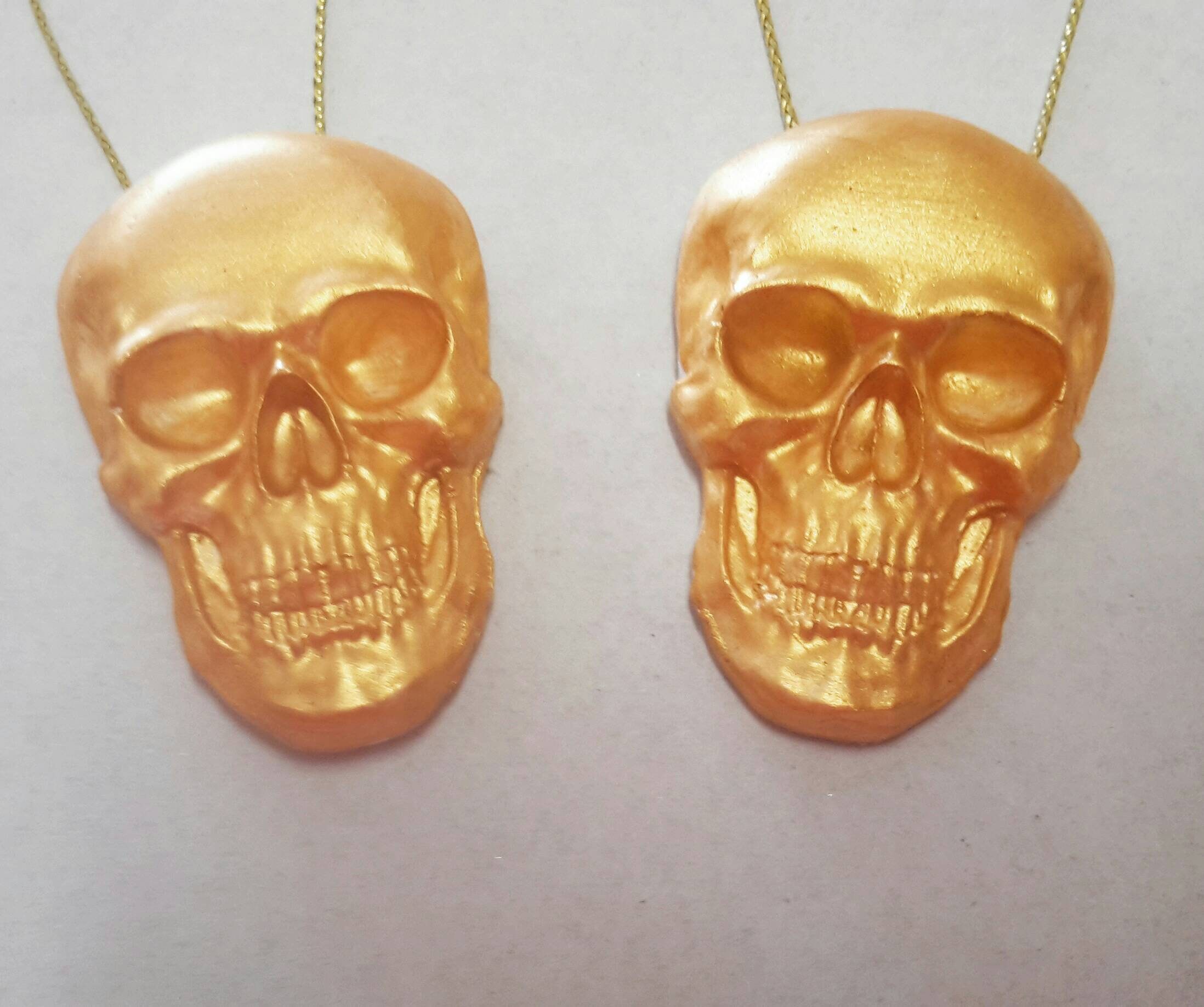 Small Gold Plaster Of Paris Hanging Skull Decorations Bauble Etsy