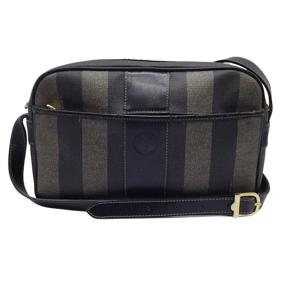 Fendi Vintage Logo Black and Tan Shoulder Bag