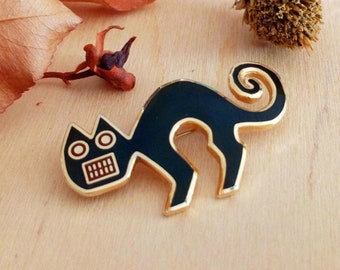 メトロポリタン美術館　猫のブローチ　ネコ MMA メトロポリタン美術館 ブラックエナメル 猫ブローチピン、サイン