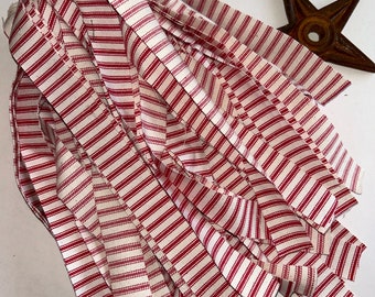 30 RED & WHITE Ticking Strips 1' x 22" Strips  Great For CHRISTMAS Great for Primitive Country Craft. Ties and Crafting.