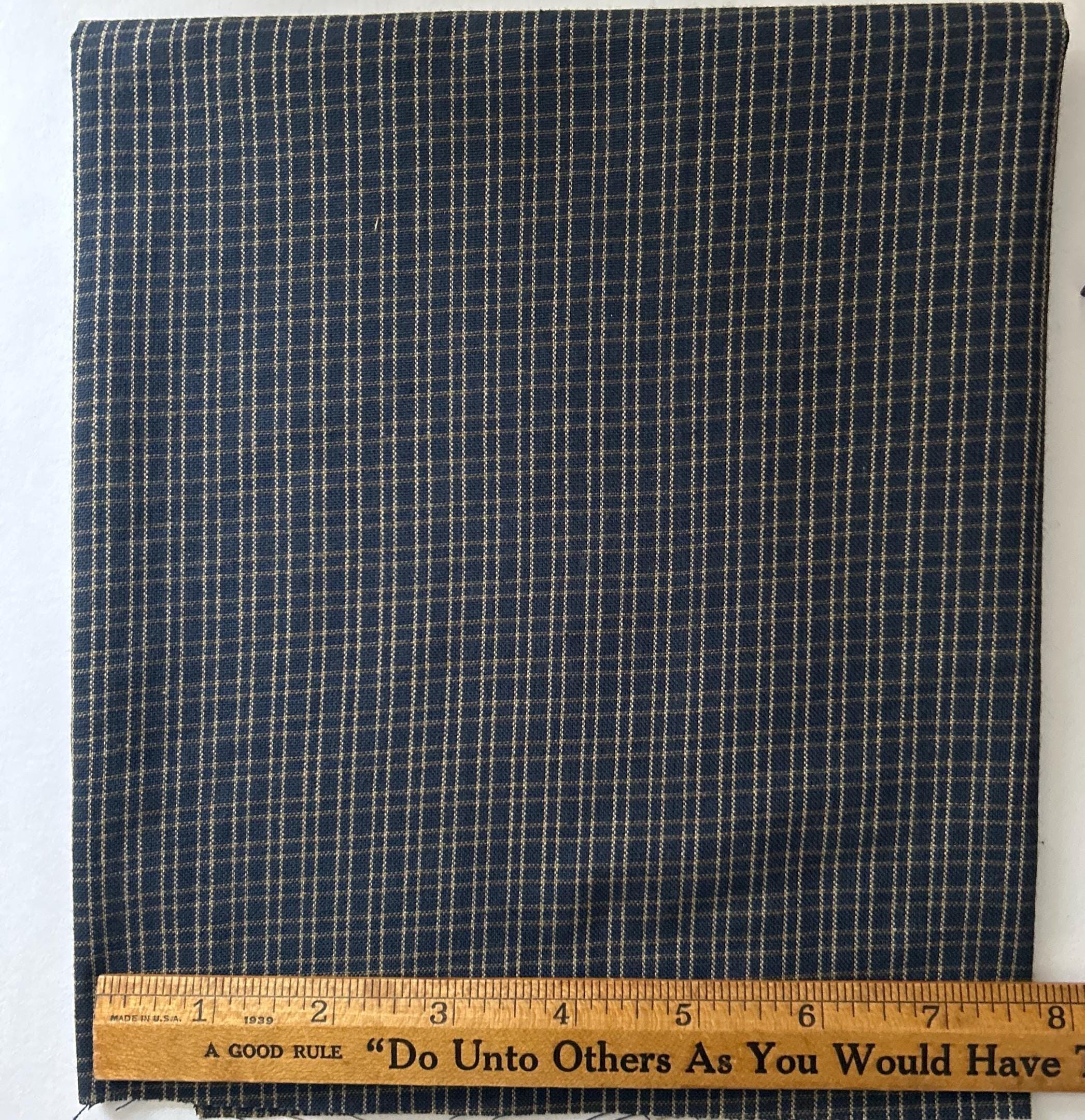 BLUE/TAN Double Windowpane Check 100% Cotton Homespun Fabric **you ...