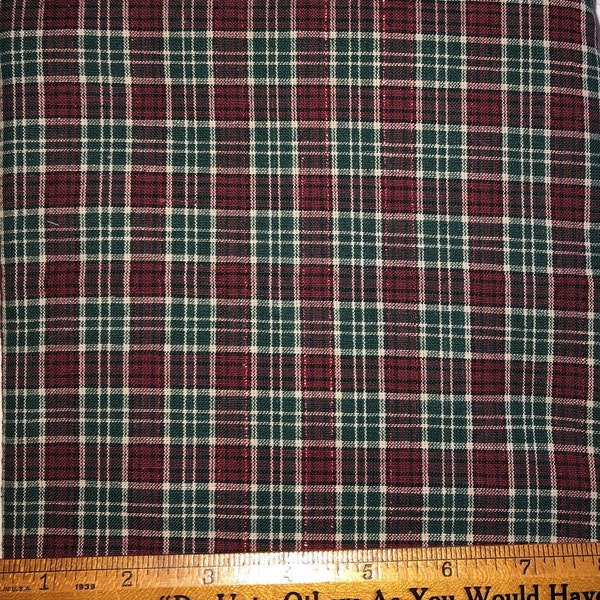 GREEN and CRANBERRY Plaid Homespun Fabric with **You Choose 1/2 Yard or 1 Yard** CHRISTMAS