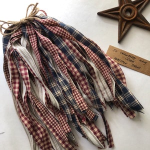 50 CRANBERRY NAVY CREAM Check Plaid Strip Homespun Strips 1/2&quot; x 18&quot; or 1&quot; x 18 You Choose Great for Primitive Patriotic
