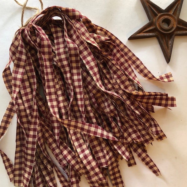 50 CRANBERRY Check  Homespun Strips 1/2" x 18" or 1" x 18" You Choose For Primitive - Country Crafts, Ties & Crafting