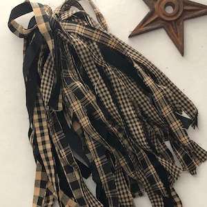 50 BLACK/TAN Check Plaid Solid Homespun Strips 1/2&quot; x 18&quot; or 1&quot; x 18&quot;  You Choose For Primitive - Country Crafts, Ties & Crafting