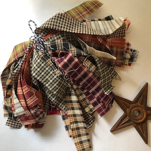50 Multi Color  Plaid Check Stripe Homespun Strips   1&quot; x 10/11 Blue Black Brown Red Green Primitive