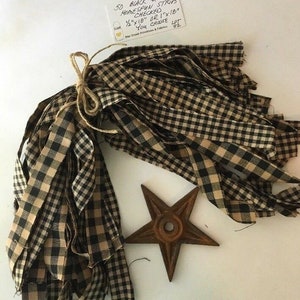 50 BLACK & TAN Checked Homespun Strips 1" x 18" or 1/2" x 18"  You Choose Great for Primitive Country Craft. Ties and Crafting.