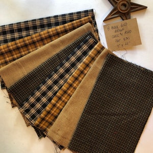 8 BLACK GOLD BROWN Check and Plaid 100% Cotton Homespun Fat 8th 9" x 21/22' Lot#4