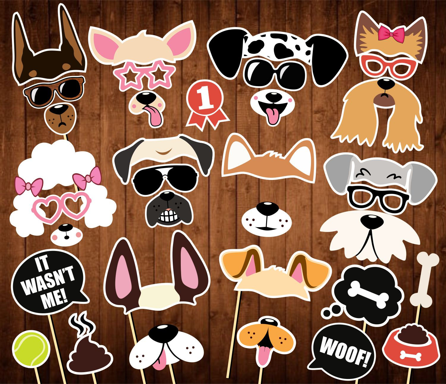 Dogs Party Photo Booth Props Printable PDF Puppy Etsy
