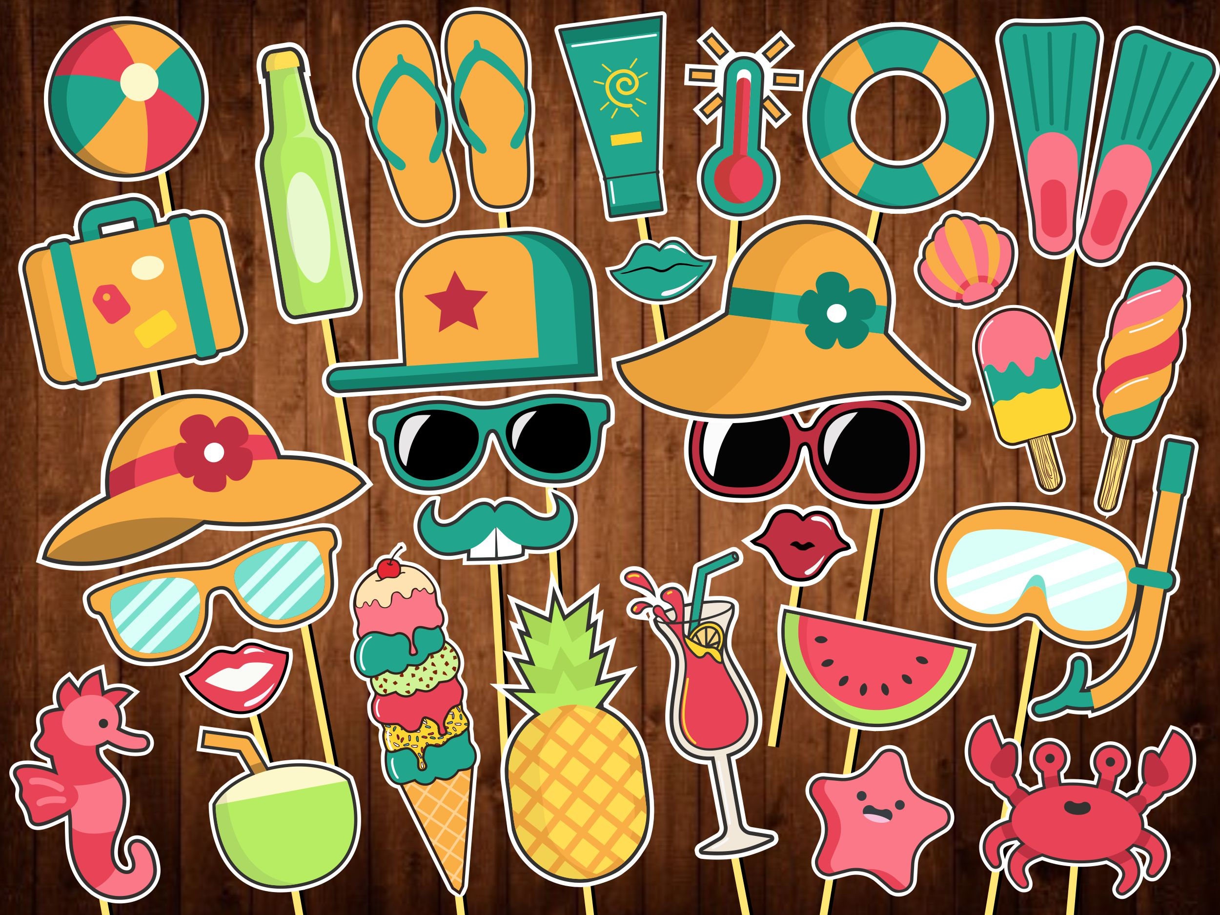 Printable Beach Party Photo Booth Props INSTANT DOWNLOAD | Etsy