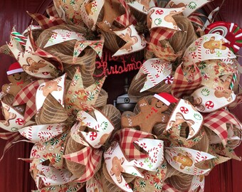 Gingerbread Wreath Christmas gingerbread wreath Gingerbread decoration Gingerbread deco mesh wreath