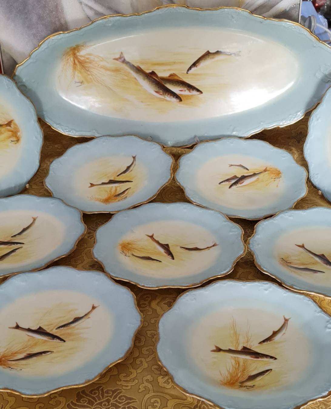 リモージュ魚のイラスト付き皿 6枚セット