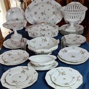 Antique French Limoges Dinner Service Barbeaux With Blue Tiny