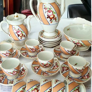 Antique French Empire tea service with hand painted flowers, Anniversary gift, Wedding gift