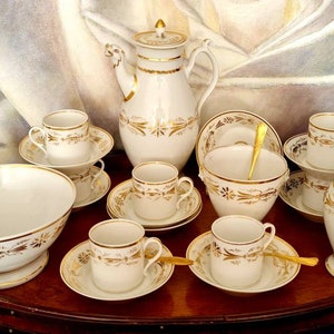 Antique Empire french old Paris porcelain tea service hand painted