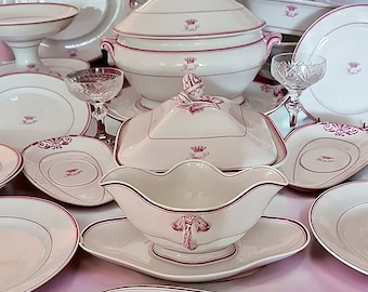 Antique french old Paris Empire dinner service with monogram in  pink, Anniversary gift, Wedding gift