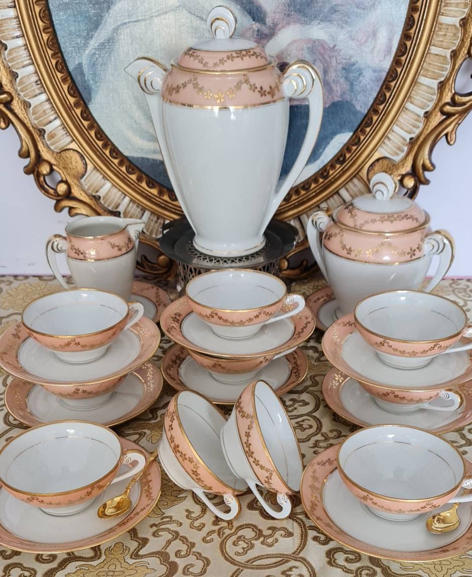 Service à Thé Duo Limoges Doré – Deux Tasses Et Soucoupes En Porcelaine
