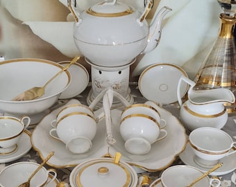 コーヒー - TEA SET、VIEUX PARIS。磁器エナメルとゴールデンBY