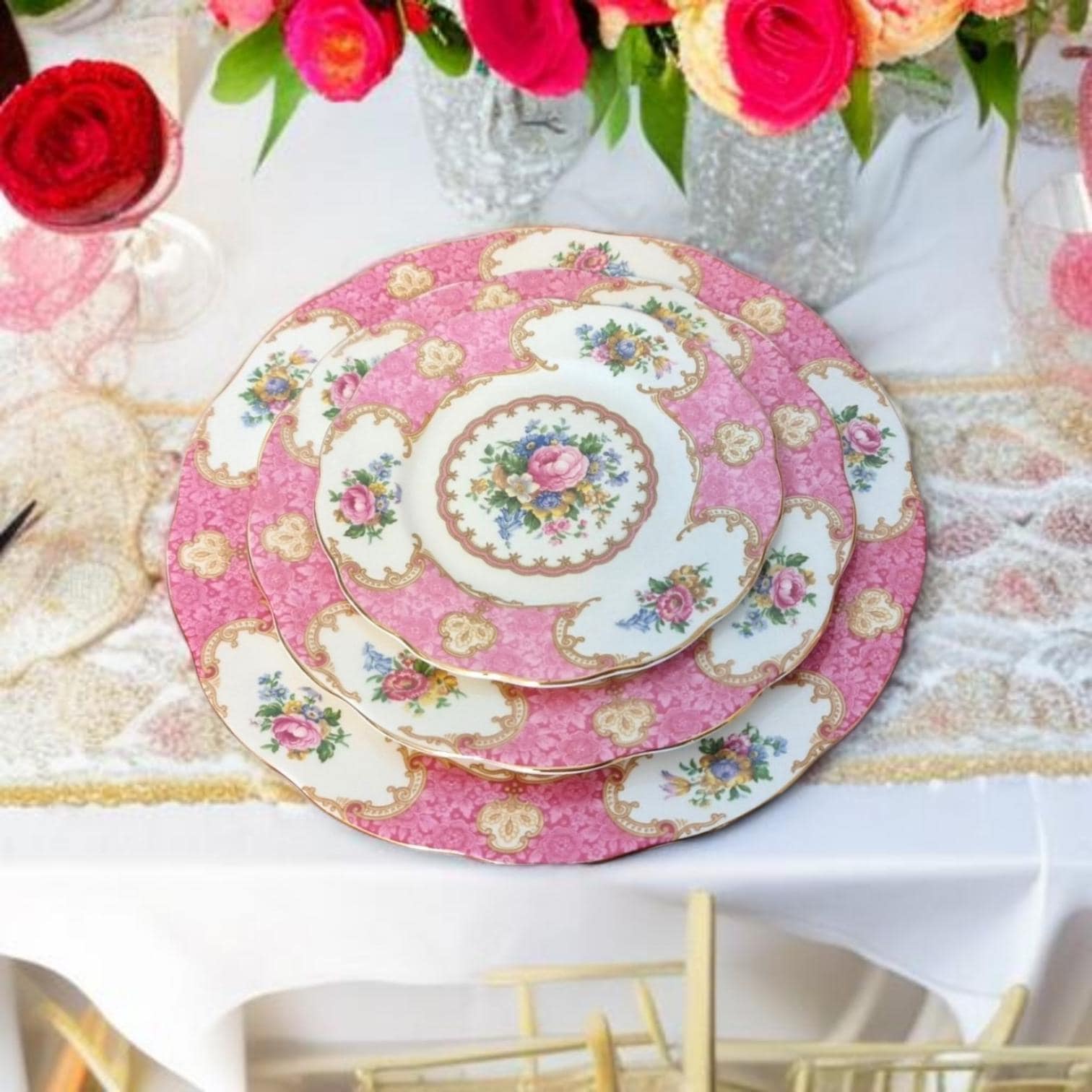 FAIENCERIE DE CHAROLLESフランス製陶器皿セット【ピンク】 Royal Albert Lady Carlyle Dinner Set – Pink Floral Bone China