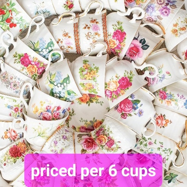 Niet-overeenkomende bone china theekopjes en schotels, cadeau-ideeën, home deco,