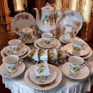 Antique Bruxelles porcelain tea service, Wedding gift,Anniversary gift