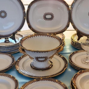 Antique Minton Flow Blue Dinner Set, Circa 1860, England