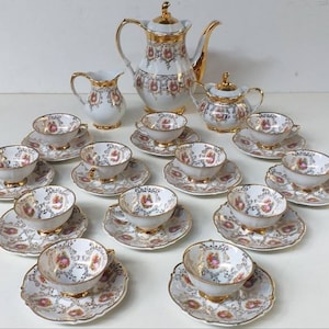 Antique Tea /Espresso service Bavaria Germany, gold fragonard, Wedding gift, Anniversary gift - Free shipping