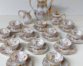 Antique Bavaria Tea Set, Gold Fragonard Victorian Design, 26 Pieces
