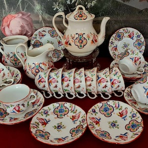 Antique Minton first period chinoiserie tea service - hand painted