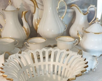 Antique Swan Tea Set, Hand Painted Gold, Vieux Paris