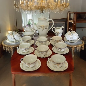 Antique Vieux Bruxelles Tea service with gold garland, Wedding gift, Anniversary gift