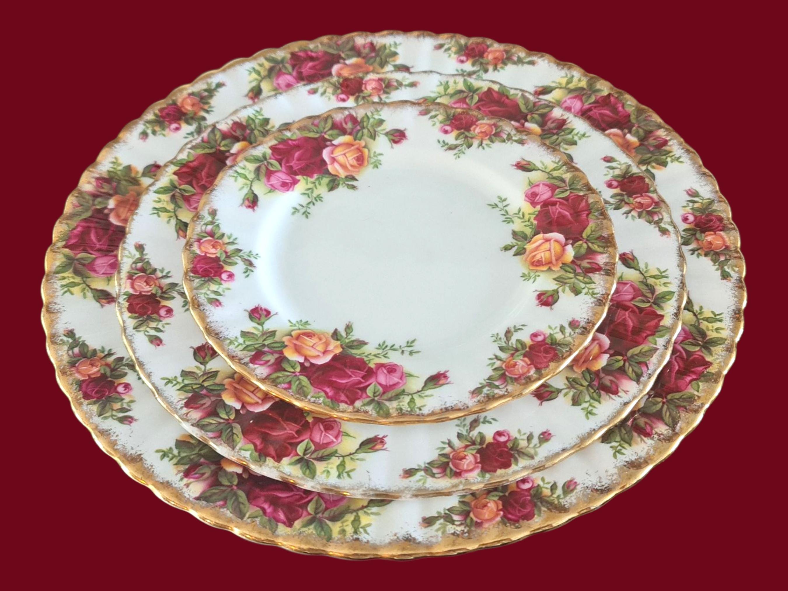 Royal Albert Old Country Roses Dinner Set for Six, Vintage Bone