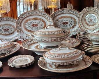 Antique Gildea & Walker Star Pattern Dinner Service | Victorian English Ironstone Transferware | Rare Aesthetic Movement c.1881-1885