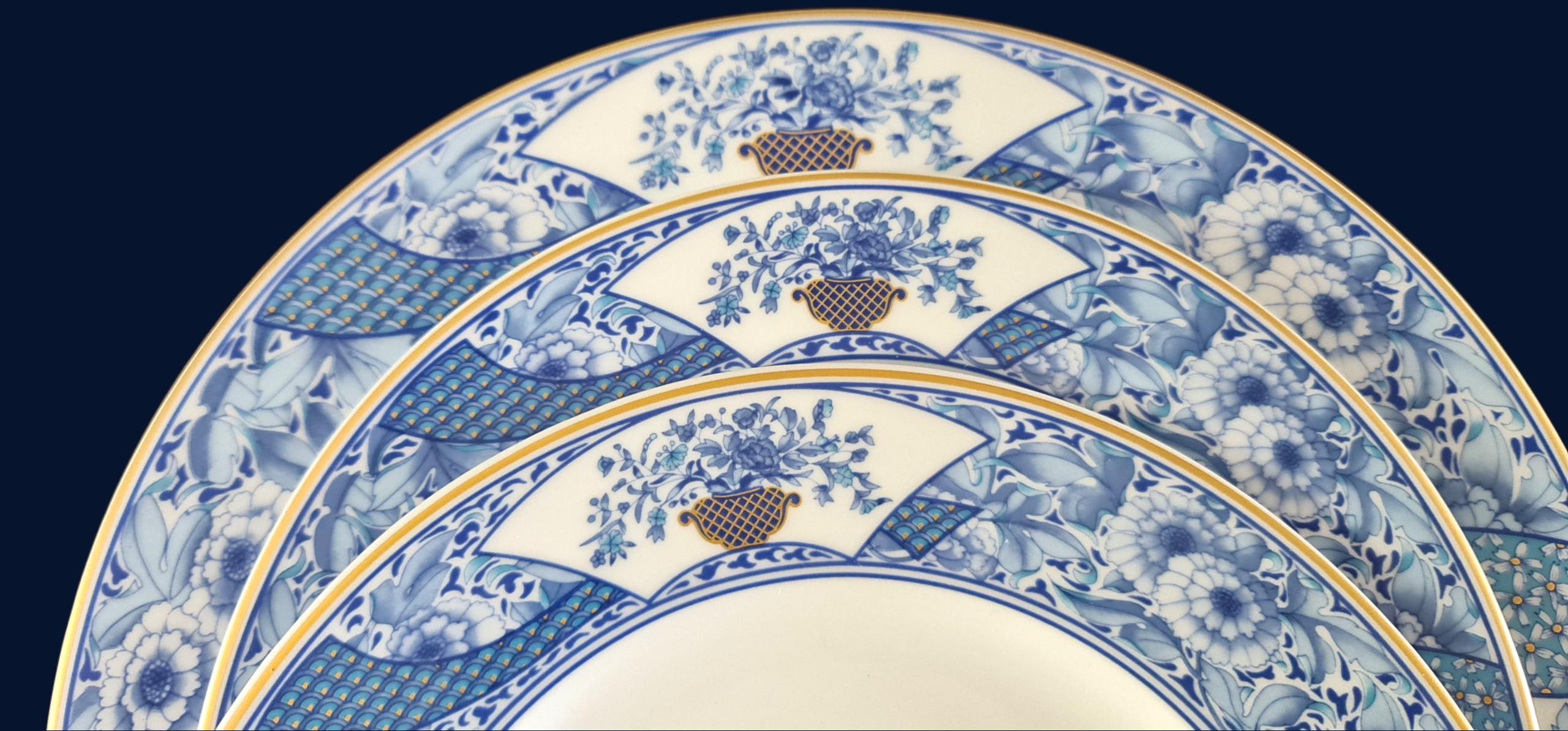 Rare Hutschenreuther Concorde Blue & White Bone China Chinoiserie