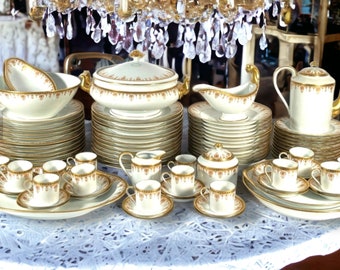 Antique French Limoges gold tea and dinner service, Wedding gift, Anniversary gift