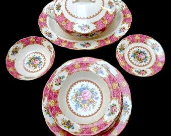 Royal Albert Lady Carlyle Complete Dinner Set Pink Floral Bone