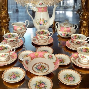 Royal Albert pink "Lady Carlyle" English bone china Coffee service, gift idea