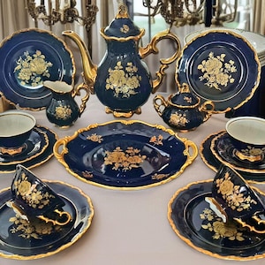 Waldershof Bavarian Germany Kobalt Tea Set With 22kt Trim - 18