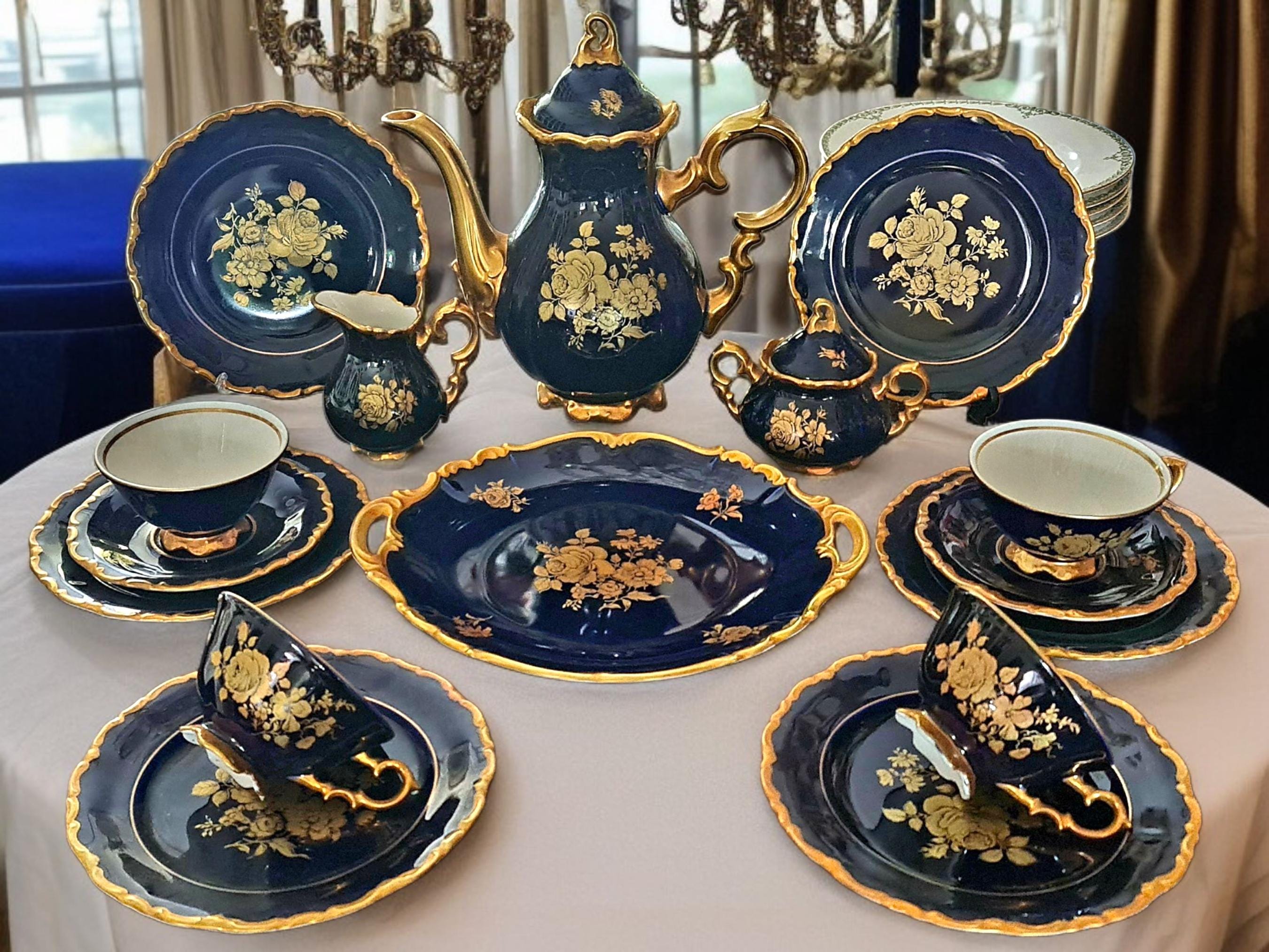 Alka Bavaria Marquise Kobalt ビンテージ　小物入れ Waldershof Bavarian Germany Kobalt Tea Set With 22kt Trim - 18