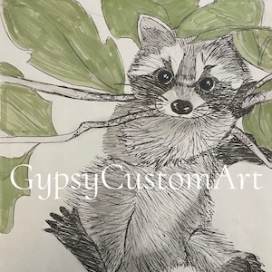 Baby Raccoon Art, Print, 18x24