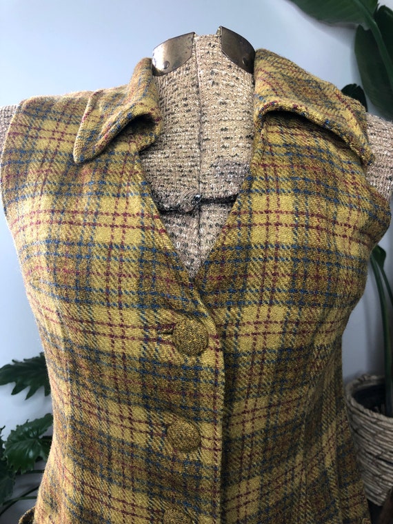 60s/70s mustard plaid vest - image 3