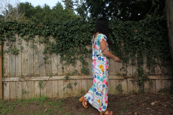 60s/70s hand made floral maxi dress// retro flowe… - image 5