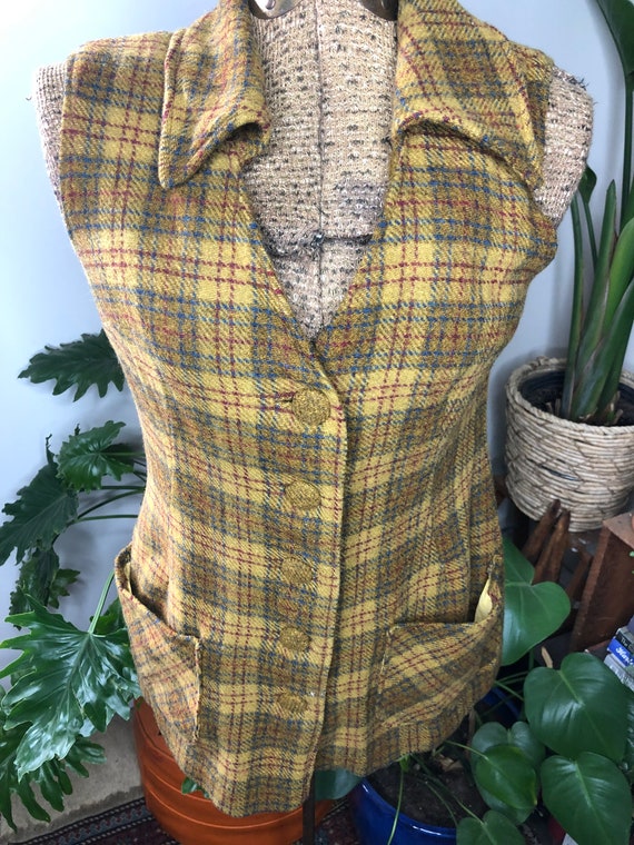 60s/70s mustard plaid vest - image 4