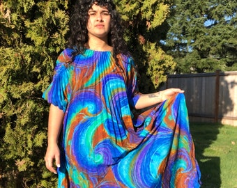 80s accordion tie dye caftan