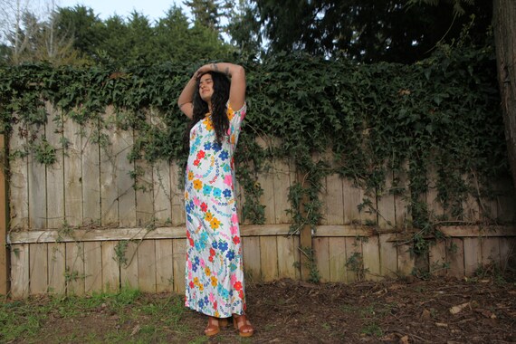 60s/70s hand made floral maxi dress// retro flowe… - image 4