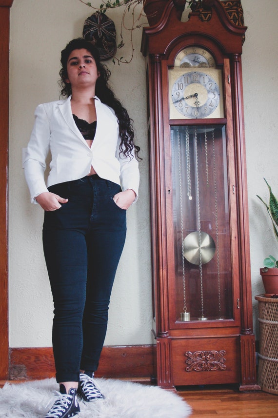 vintage/ made in usa/ boxy white one button blazer